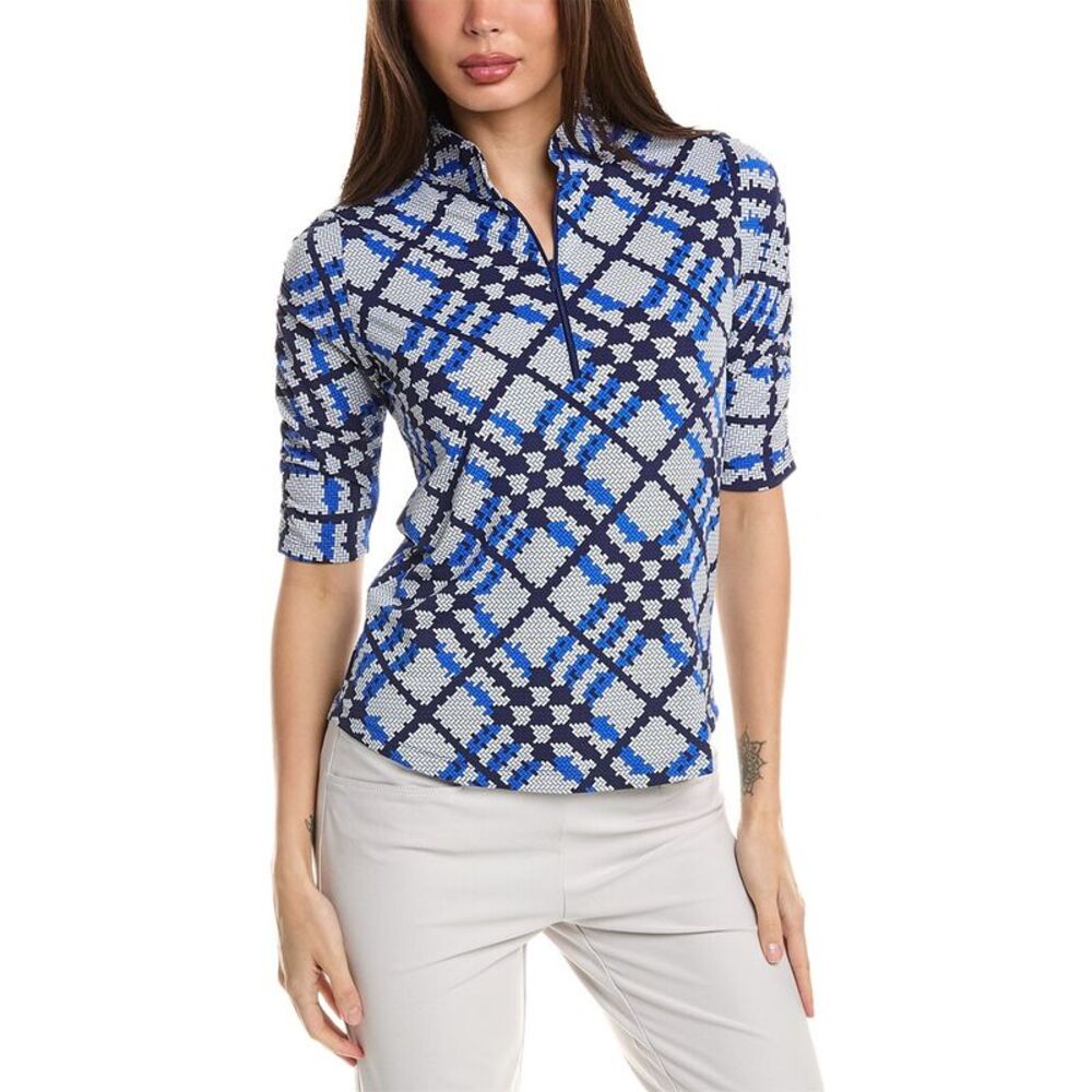 IBKUL Blue and White Plaid Blouse